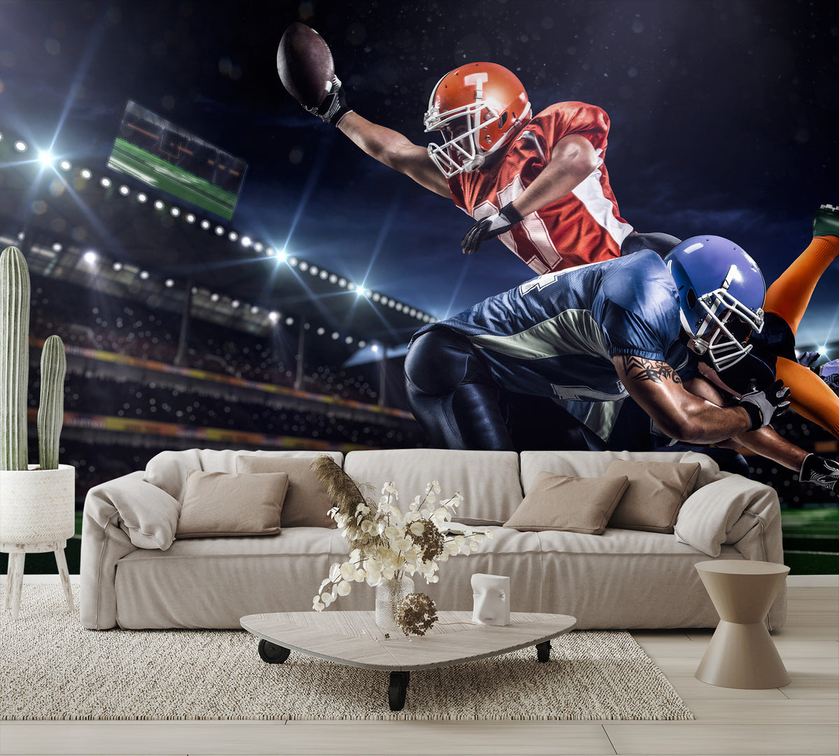 American football player in action on the stadium Wall Mural Wallpaper