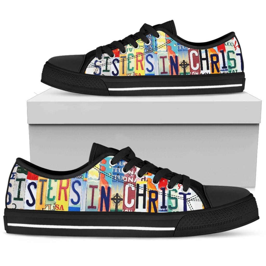 Sisters In Christ Low Top Womens Tennis Shoes Black – Let's Print Big
