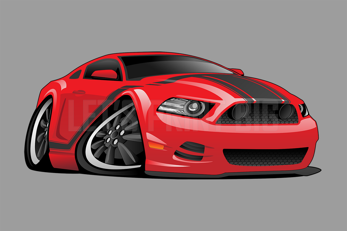 Car Art Mustang Sports Car Cartoon 2 Wall Decal – Let's Print Big